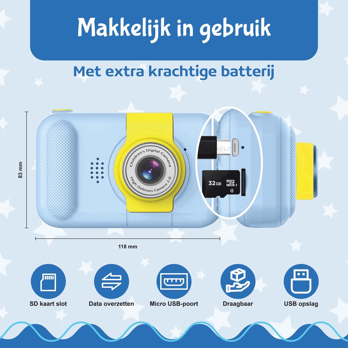 Ilona® Digitale Kindercamera HD 1080p - Speelgoedcamera - 32GB micro sd kaart - Fototoestel Voor Kinderen - Blauw — afbeelding 2