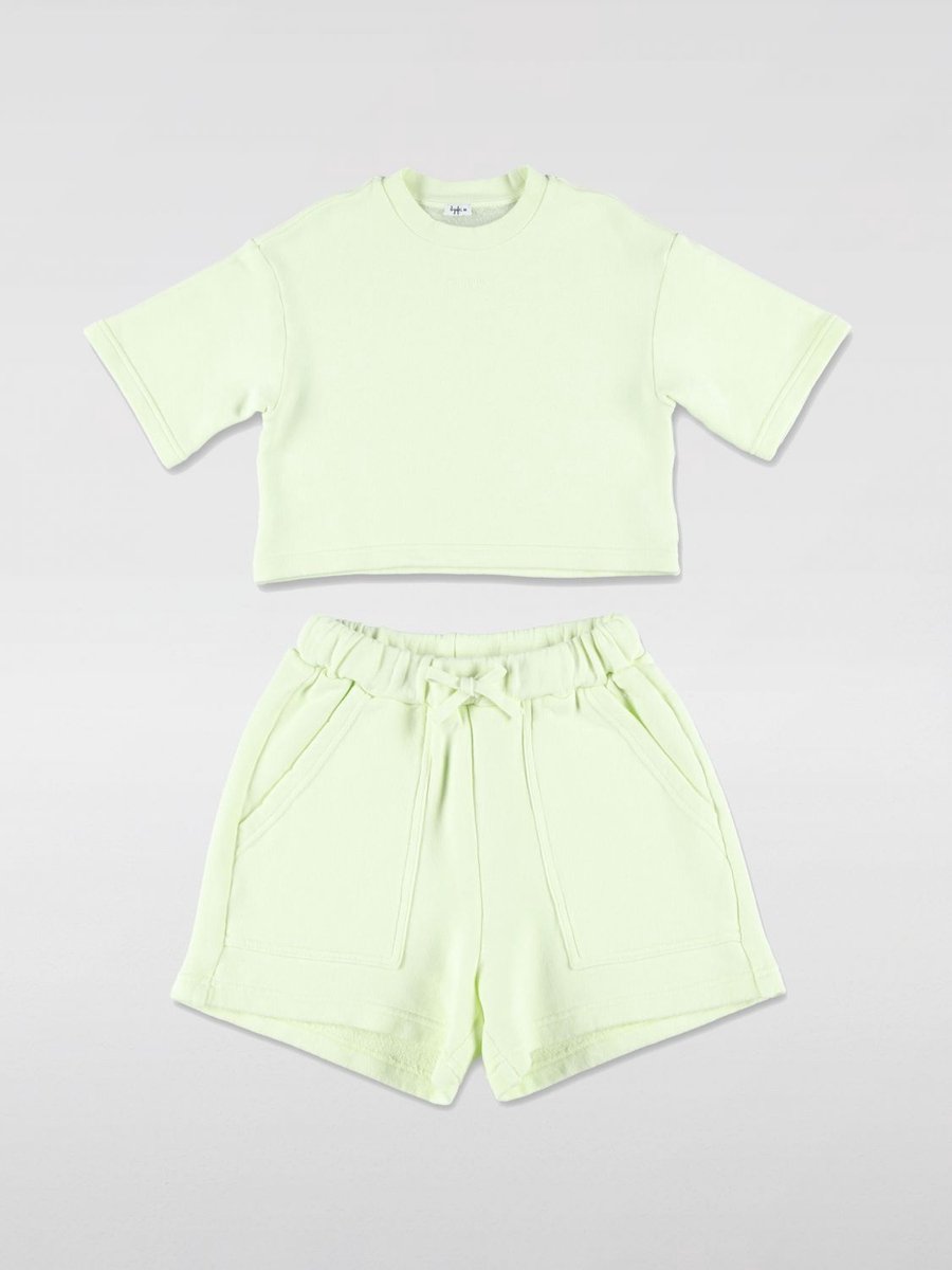 Girls Short Sleeve Crop Top Shorts Set Kids - Green Ropes Cords