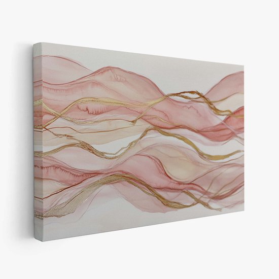 FineArtia - Roze-Gouden Abstracte Kunst - Canvas Schilderij - 120 x 80 cm - Woonkamer Decoratie - Rosegoud;Roze - Slaapkamer Schilderij - Wanddecoratie
