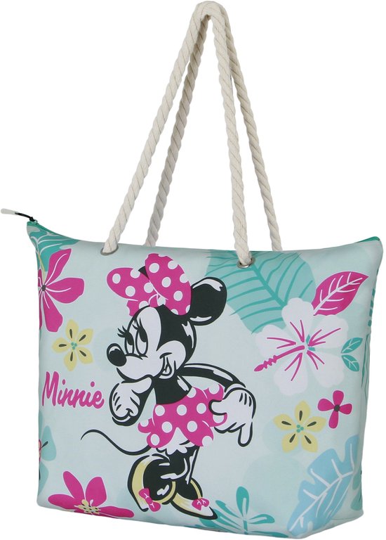 Karactermania - Disney - Minnie Mouse - Tropisch - Strandtas met rits - Boodschappentas - Groen
