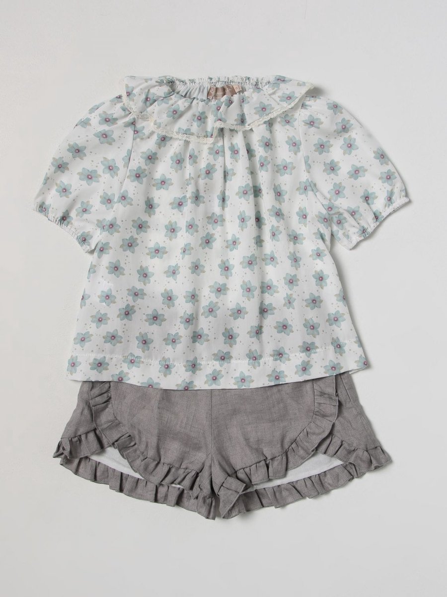 Girls Floral Top and Shorts Set Kids - Green Ropes Cords