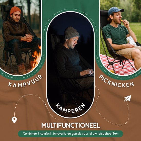 Recalma Campingstoel Zwart - Opvouwbare Vouwstoel met Neksteun - Lichtgewicht Visstoel - Vouwstoel Inklapbaar - Incl. Drankhouder, Draagtas en opbergvak - Comfortabel XL model - Zwart van Recalma — afbeelding 3