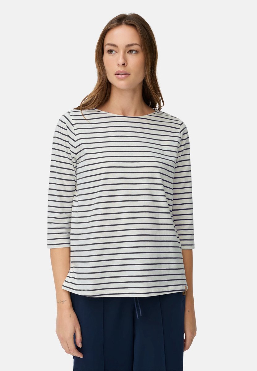 camel active T-shirt met 3/4-mouwen en zijsplitten - Maat - Blauw en wit gestreeptwomenswear-XS