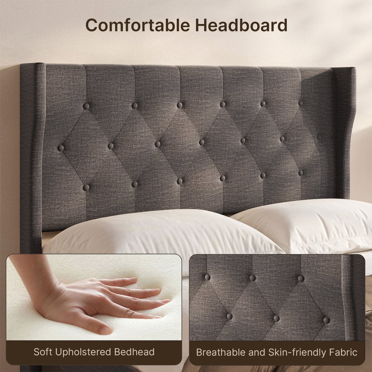 Lit Rembourré 140x200 Cm Avec Sommier à Lattes, Gris | France