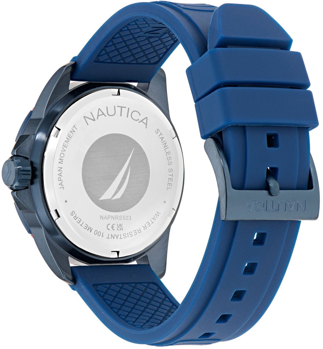 Nautica Nsr Quartz Analoog Horloge Blauw En Rood Kast: 100% Roestvrij Staal. Armband: 100% Siliconen 44 NAPNRS503