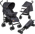 Grijze Lionelo Elia buggy met 5-punts gordel, verstelbare rugleuning en voetensteun. Inclusief mand en muskietennet.