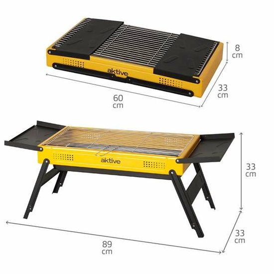 Aktive 52809 - Barbecue a carbonella e legna | Altezza regolabile | Misure 97x42x96 cm | Doppia griglia in acciaio e cassetto cenere estraibile | 2 ruote per un facile trasporto