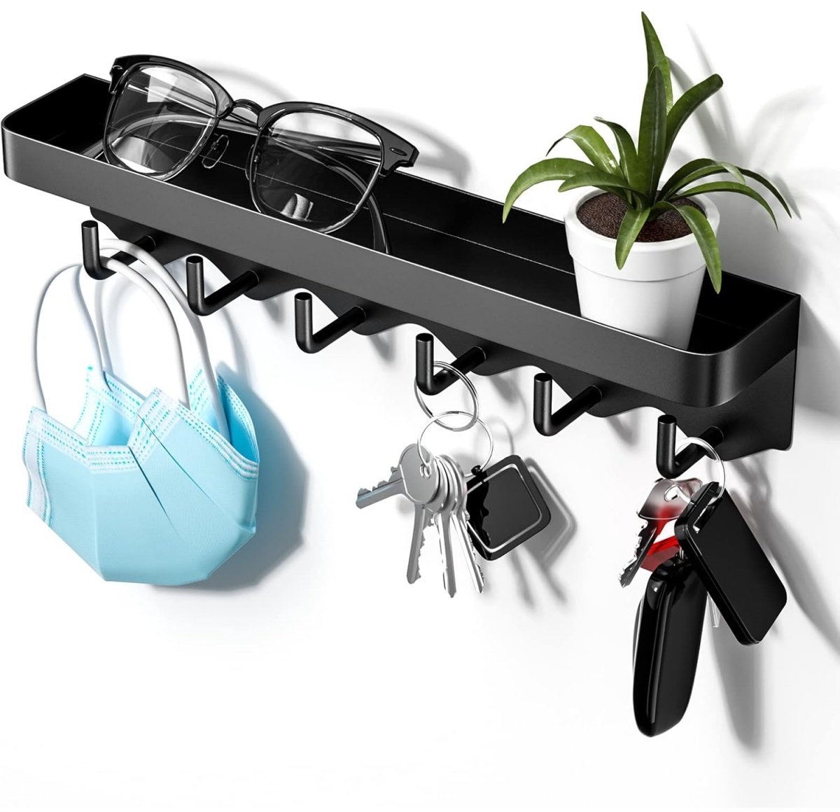 TOVBMUP 6 haken voor wandmontage - Draagbare haken - Decoratieve lade voor sleutels en post - Hang keukenbenodigdheden op