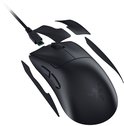 Zwarte Razer DeathAdder V4 Pro muis met USB-C kabel en grip-tapes.