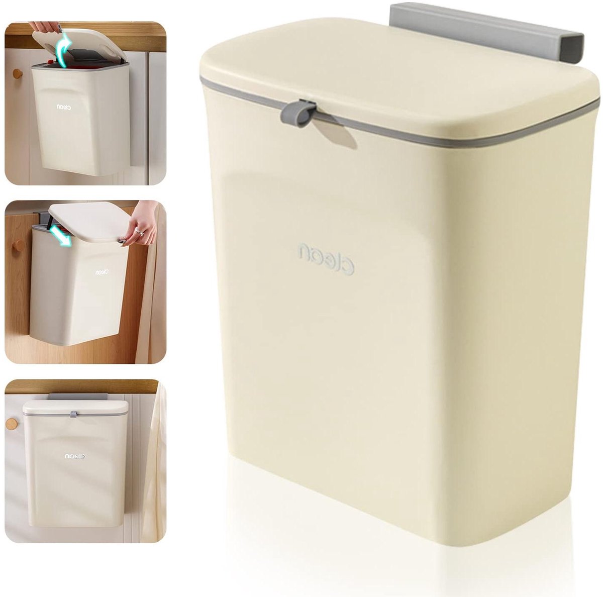 Allecto Premium - Camping Vuilnisbak voor Keukencompost - 9L Hangende Afvalbak met Deksel - Voor Campingkeuken en Badkamer - Onder Keukenblad of Spoelbak