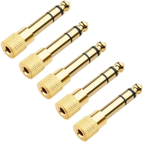 Audio Plug 5 stuks - 6.35mm Jack (m) naar 3.5mm Jack (v) - Stereo AUX Adapter - Mini jack naar jack - Verguld Metaal