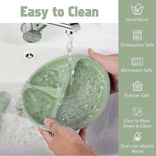 Set Services de table Bébé 8 pièces ( Siliconen) : assiette à ventouse, gobelet, bavoir et Couverts | Passe au lave-vaisselle et au four. | Sans BPA | Vert clair