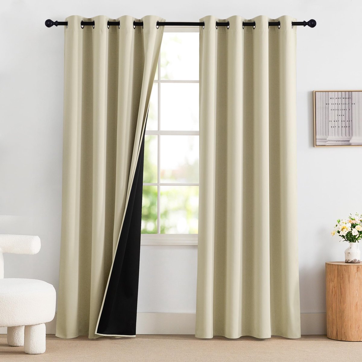 Ibenzoa Beige Verduisteringsgordijnen Set van 2 met Inslagringen voor Woonkamer en Slaapkamer lichtbeige