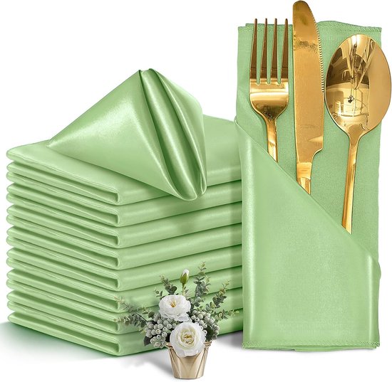 HEMEIREN 12 stuks stoffen servetten, satijnen stoffen servetten, 20 x 20 inch, herbruikbare tafelservetten voor bruiloft, vieringen, restaurant, banket