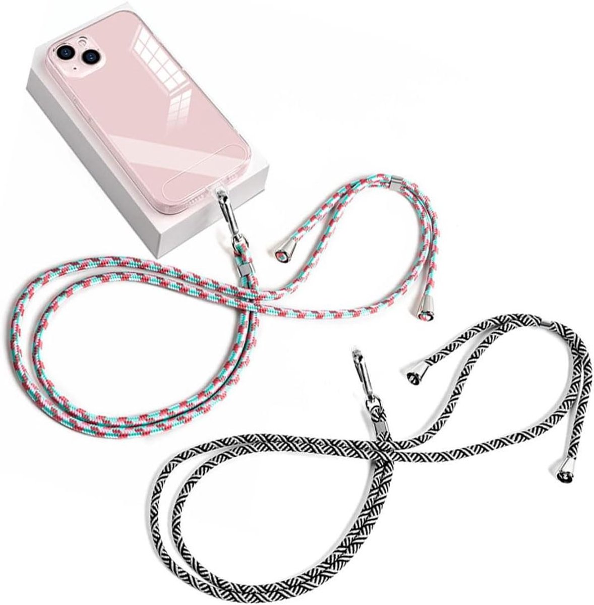 Allecto Plus - Universele telefoonkoord voor alle smartphones - 2 stuks - Verliespreventie - Verstelbaar - Verwijderbaar
