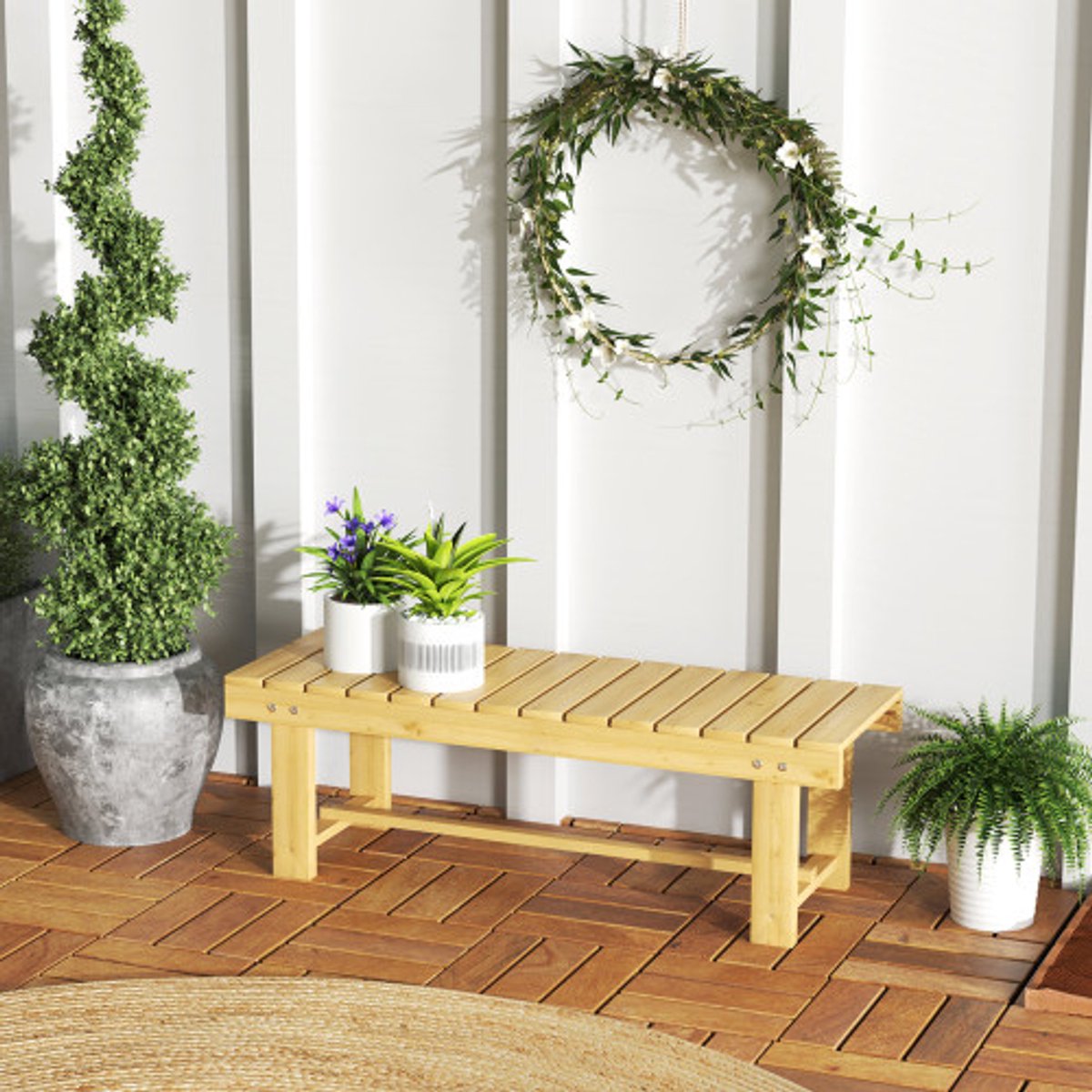 2-zits tuinbank van massief hout, waterproof & duurzaam, 110 x 38 x 35 cm, stevig voor balkon, tuin & terras, natuurlijke kleur