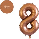 Fienosa Cijfer Ballonnen - Nummer 8 - Bruin - Kleur - 101 cm - XL Groot - Helium Ballon - Verjaardag Ballon - Verjaardag versiering - Leeftijd verjaardag - Verjaardagsballon - Verjaardag