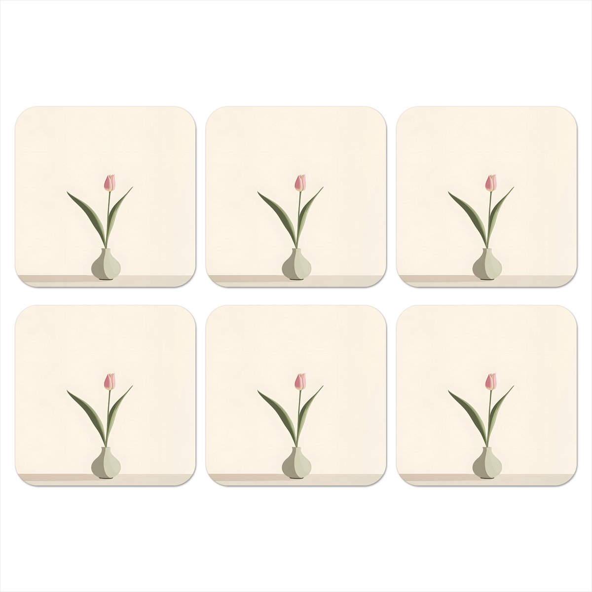 Onderzetters voor glazen - Tulp - Vaas - Beige - 10x10 cm - Glasonderzetters - 6 stuks