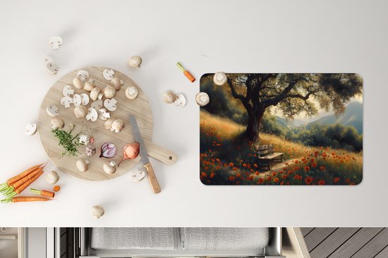 Placemats - 6 stuks - 45x30 cm - Placemat kunststof - Bankje - Boom - Klaprozen - Heuvels - Borden onderleggers - Decoratie voor op tafel - Keuken tafeldecoratie accessoires - Vinyl onderlegger - Tafelversiering