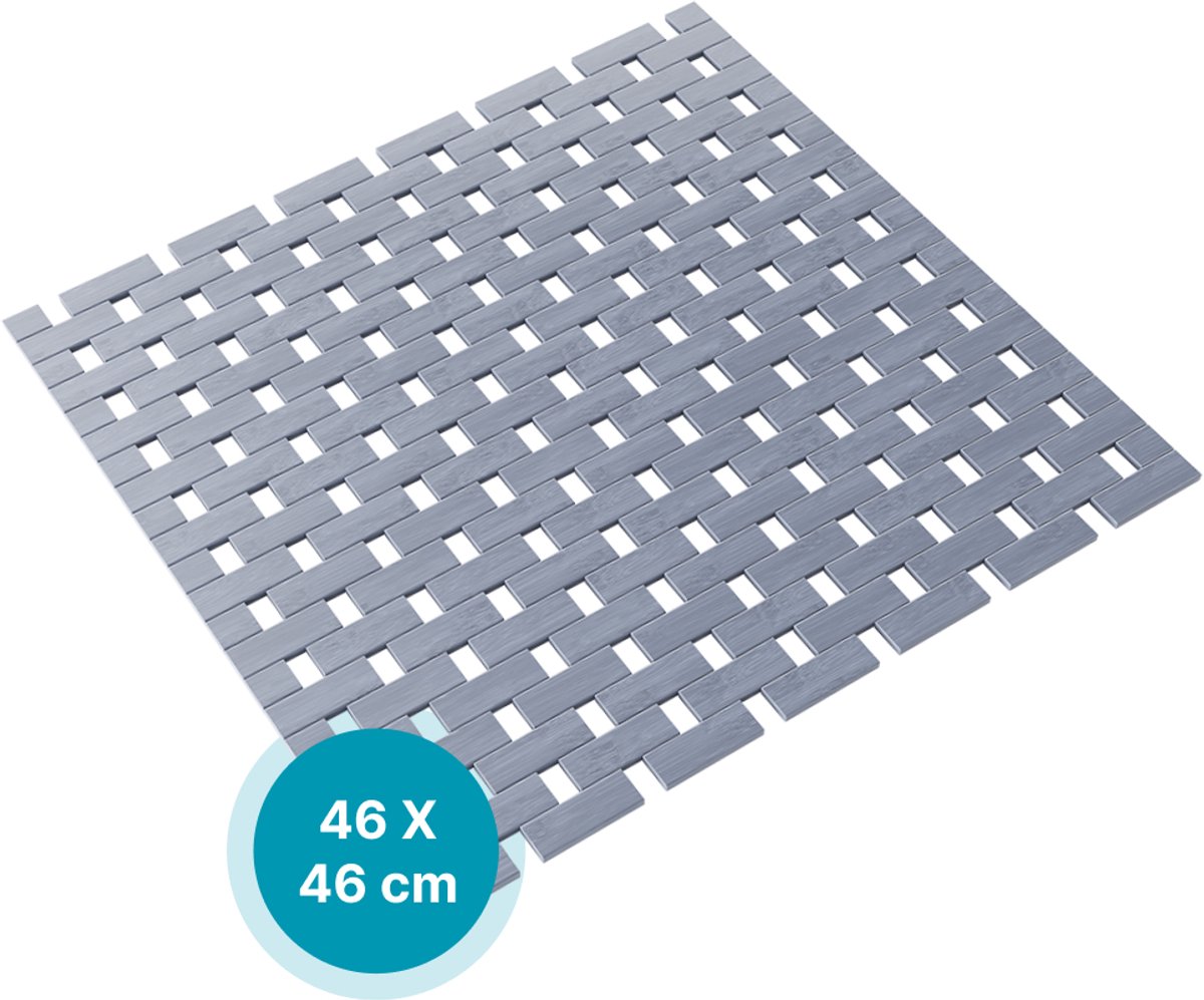 DRESTA Badmat Mira 46X46CM – Douchemat – Badmat antislip – Badmatten – Bamboe Badmat – Grijs