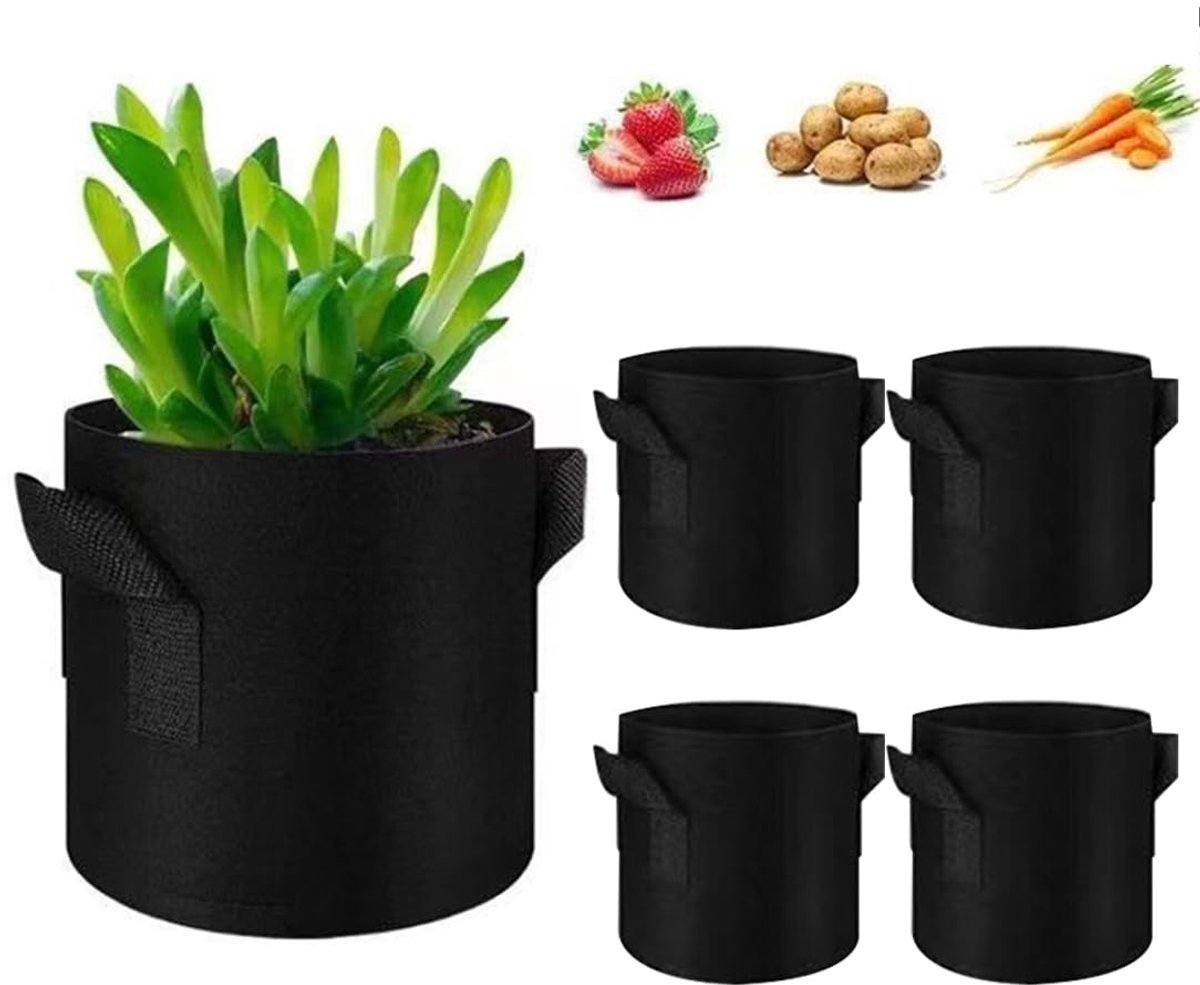 Ibenzoa® Ademend Vliesstof Plantenzakken met Handgrepen voor Diverse Planten, 5 Liter, Zwart