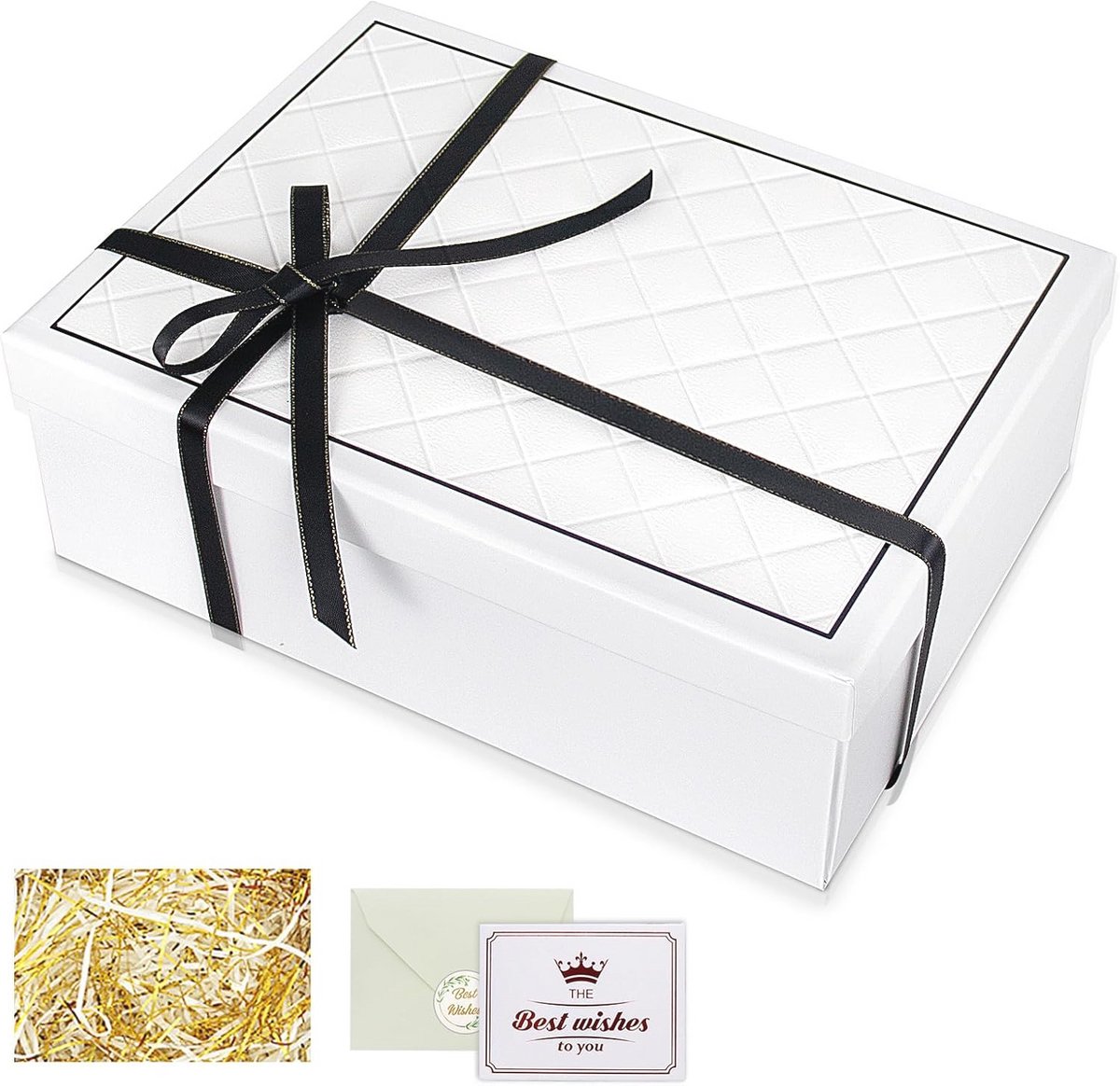 Zwarte rechthoekige geschenkdoos met deksel - Perfect voor bruiloften en geschenkverpakkingen (25 x 18 x 8,5 cm)