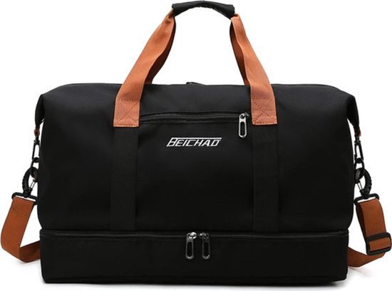 Sporttas & reistas zwart voor dames en heren, met schoenenvak en nat vak, grote capaciteit, reistas, lichte trainingstas, waterdichte zwemtas voor reizen, sport, fitness