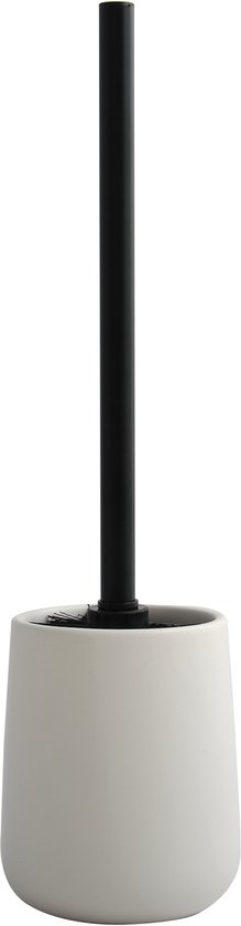 Witte toiletborstelhouder met zwarte toiletborstel en zwarte steel.