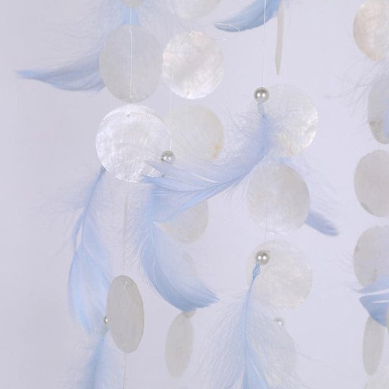 Foto: Jgs premium wind chime mobile met schelpen en veren tuindecoratie voor porch natuurlijke windgong leuke cadeau idee n