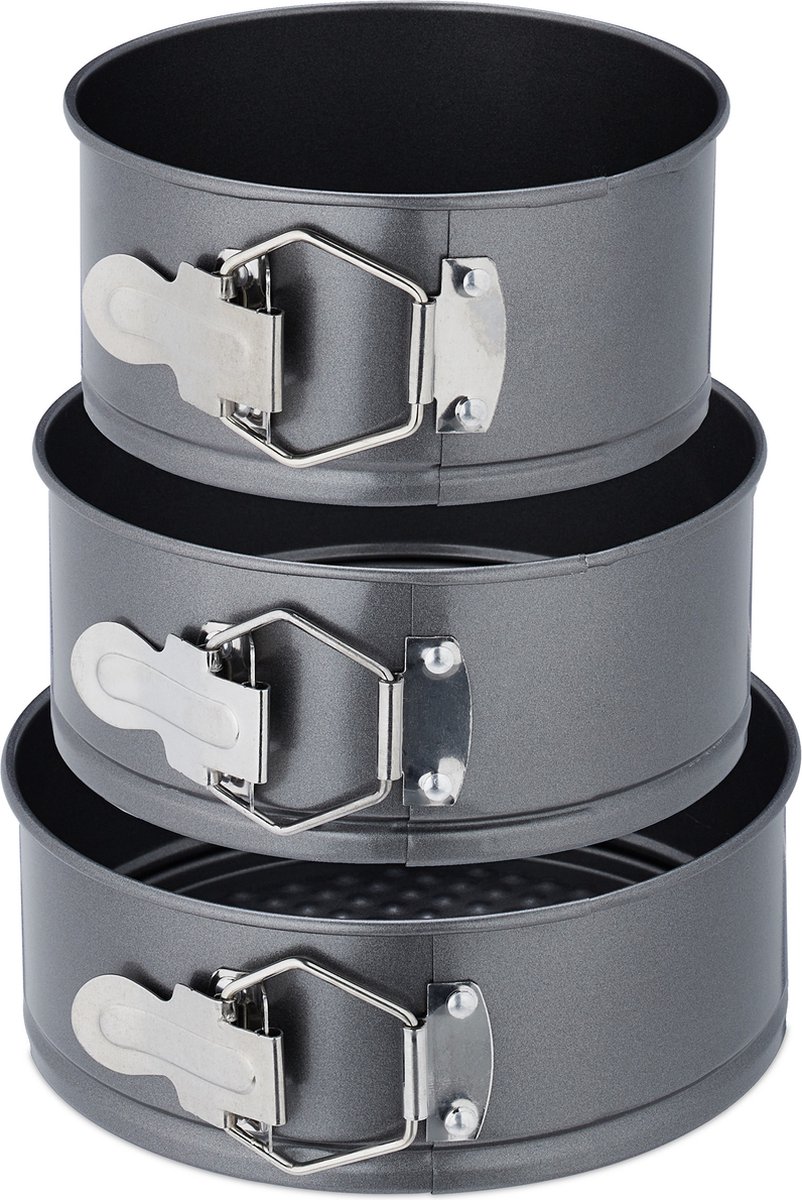springvorm - 3-delige set - rond - Ø 14, 16, 18 cm - antiaanbaklaag - rvs - taartvorm