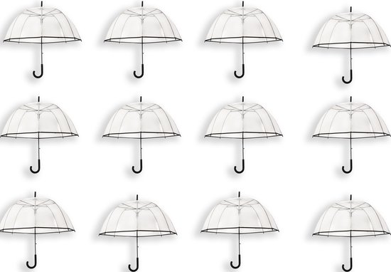 12 Stuks Transparante koepelparaplu 85 cm - doorzichtige paraplu - trouwparaplu - bruidsparaplu - stijlvol - plastic - automatisch - trouwen - bruiloft - trendy - fashionable