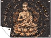 Muurdecoratie buiten Boeddha - Mantra - Meditatie - Spiritueel - Koper - 160x120 cm - Tuindoek - Buitenposter