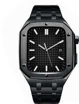 MY PROTECT - Luxe Metalen Bandje & Hoesje Geschikt Voor Apple Watch 45mm - Zwart