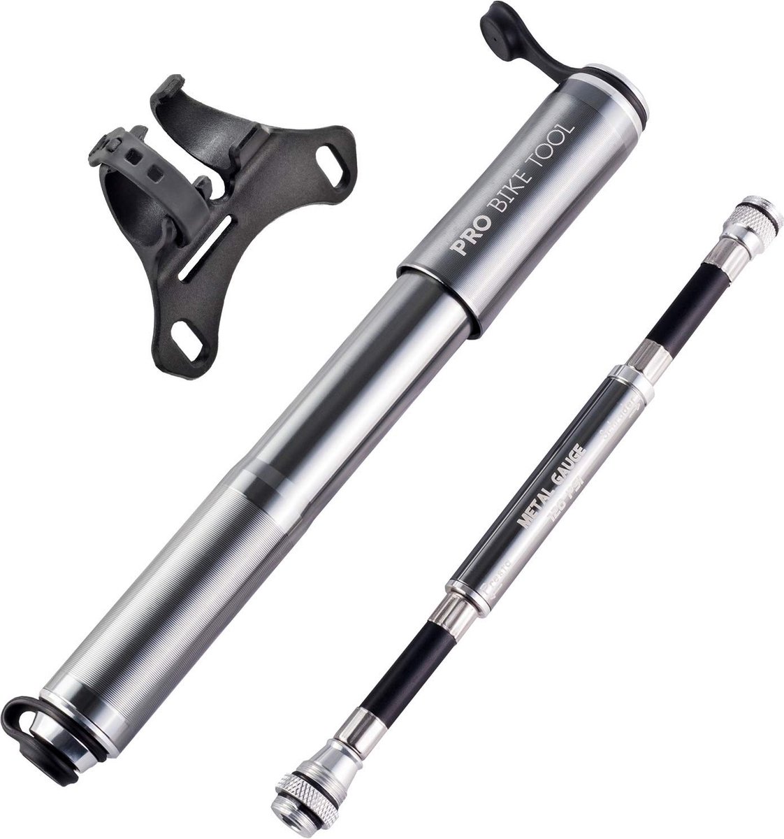 Pro Bike Tool® Mini Fietspomp met Manometer voor Presta & Schrader ventielen, hoge druk tot 6,9 bar, compact & lichtgewicht voor racefietsen & mountainbikes