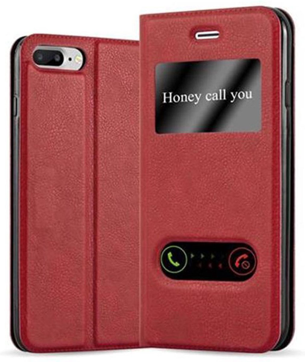 Cadorabo Hoesje geschikt voor Apple iPhone 7 PLUS / 7S PLUS / 8 PLUS in SAFRAN ROOD - Beschermhoes met magnetische sluiting, standfunctie en 2 kijkvensters Book Case Cover Etui