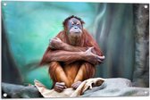 Tuinposter – Orang-Oetan Vrouwtje op een Boom - 90x60 cm Foto op Tuinposter (wanddecoratie voor buiten en binnen)