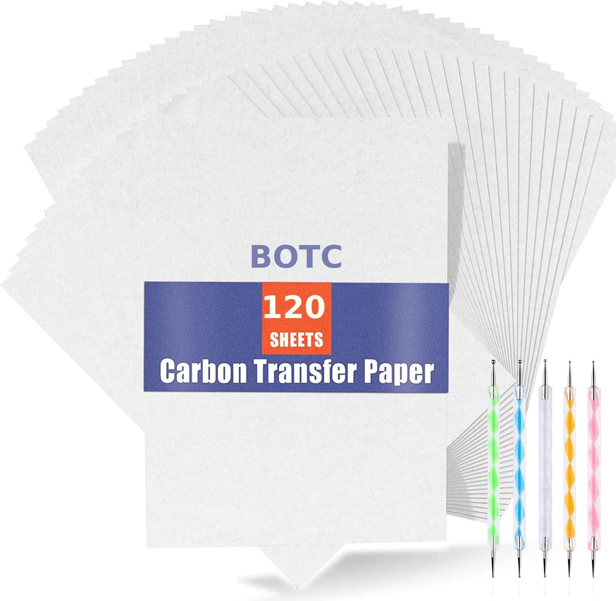 BOTC A4 Carbonpapier - 120 stuks - met 5 Overtrekpennen - Wit - BOTC