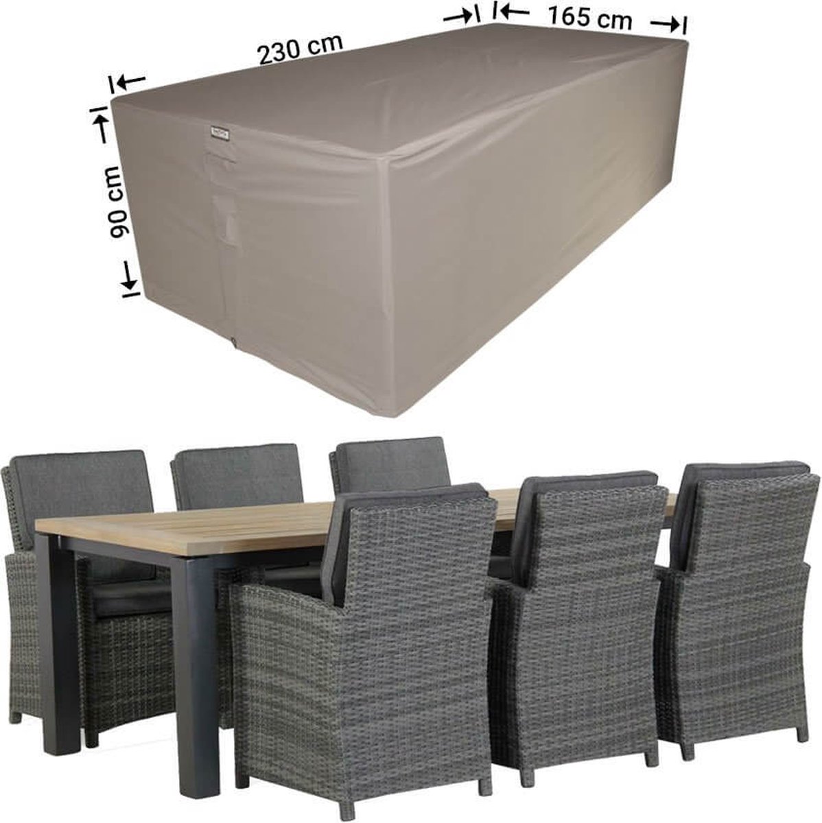 Raffles Covers Tuinsethoes - 230 x 165 H: 90 cm - RDS230165 - Waterdicht - Ademend - UV-bestendig - Elastisch rijgkoord - Beschermhoes tuinmeubelen - Hoes voor tafel en stoelen Taupe