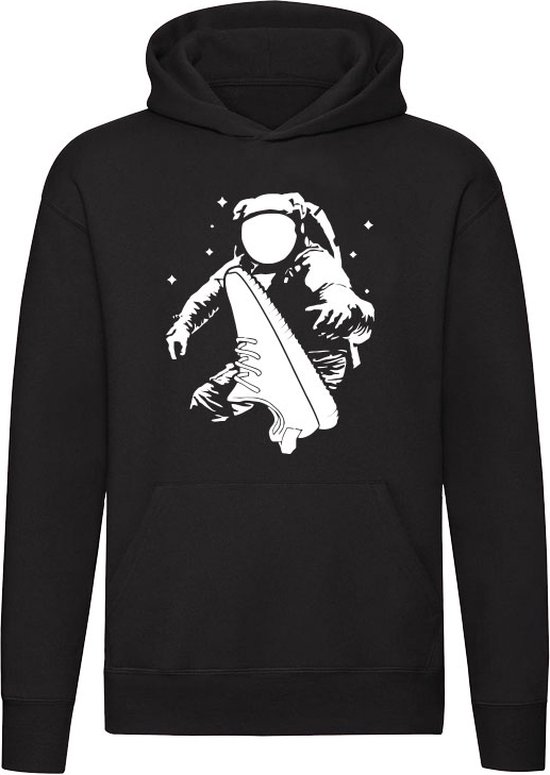 Astronaut en zwevende schoen | ruimte | space | zwaartekracht | ruimtevaarder | ruimteschip | Unisex | Trui | Hoodie | Sweater | Capuchon | Zwart