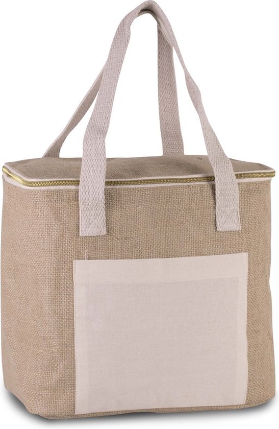 Grote koeltas jute/canvas naturel 12 liter met 4x stuks koelelementen - 28 x 25 x 17 cm - Koeltassen voor strand/reis/picknick van Benson — afbeelding 2