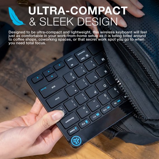 JLab GO Draadloos Toetsenbord - Bluetooth of USB dongle verbinding - 3 Devices - Stille toetsen - Compact design - Volumeknop - Qwerty