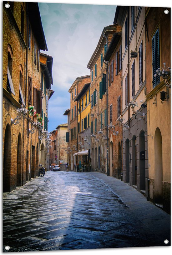 WallClassics - Tuinposter – Klein Straatje - Italië - 80x120 cm Foto op Tuinposter (wanddecoratie voor buiten en binnen)