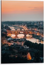 WallClassics - Dibond - Middeleeuwse brug over rivier de Arno - Italië - 40x60 cm Foto op Aluminium (Met Ophangsysteem)