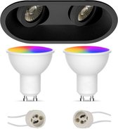 LED Spot Set GU10 - Oficto - Smart LED - Wifi LED - Slimme LED - 5W - RGB+CCT - Aanpasbare Kleur - Dimbaar - Afstandsbediening - Proma Zano Pro - Inbouw Ovaal Dubbel - Mat Zwart - Kantelbaar - 185x93mm