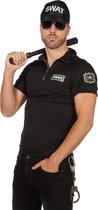 Wilbers & Wilbers - Politie & Detective Kostuum - Zwarte Brede Borst Swat Shirt Politie Blouse Man - Zwart - Maat 50 - Carnavalskleding - Verkleedkleding