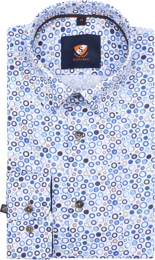 Suitable - Overhemd 261-6 Print Blauw - Heren - Maat 40 - Slim-fit