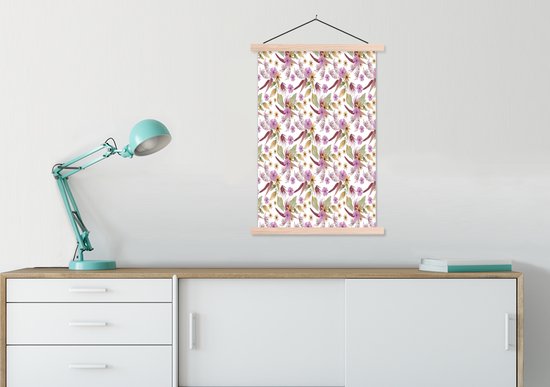Porte-affiche avec affiche - Affiche scolaire - Fleurs - Violet - Motif - 60x90 cm - Lattes vierges
