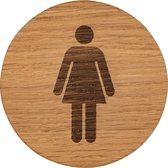 Panneau de toilette - Femme - Rond - Bois - 10 x 10 cm - Panneau de Toilettes - Panneau de porte - Autocollant