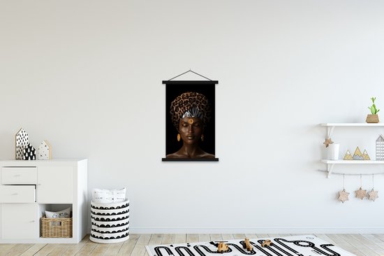 Porte-affiche avec affiche - Affiche scolaire - Femme - Foulard - Marron - 60x90 cm - Lattes noires