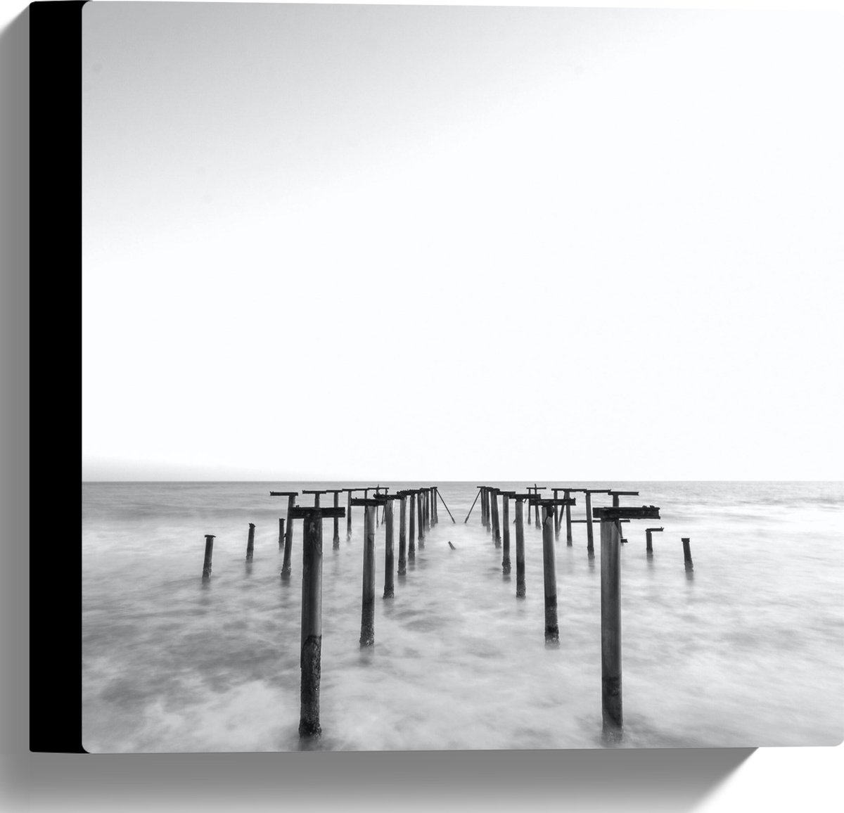 Canvas - Rij Palen in de Zee - 30x30 cm Foto op Canvas Schilderij (Wanddecoratie op Canvas